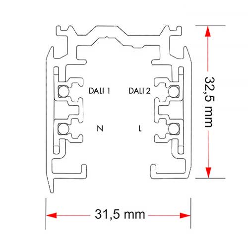 схема подключения стандартного трекового шинопровода для управления светильниками по протоколу DALI